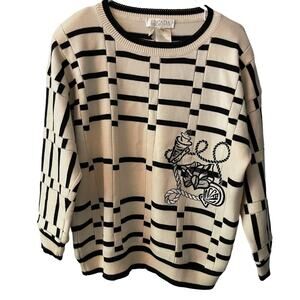 RARE ESCADA Vintage 1980s/90s signature nautical B&W wool sweater size 36